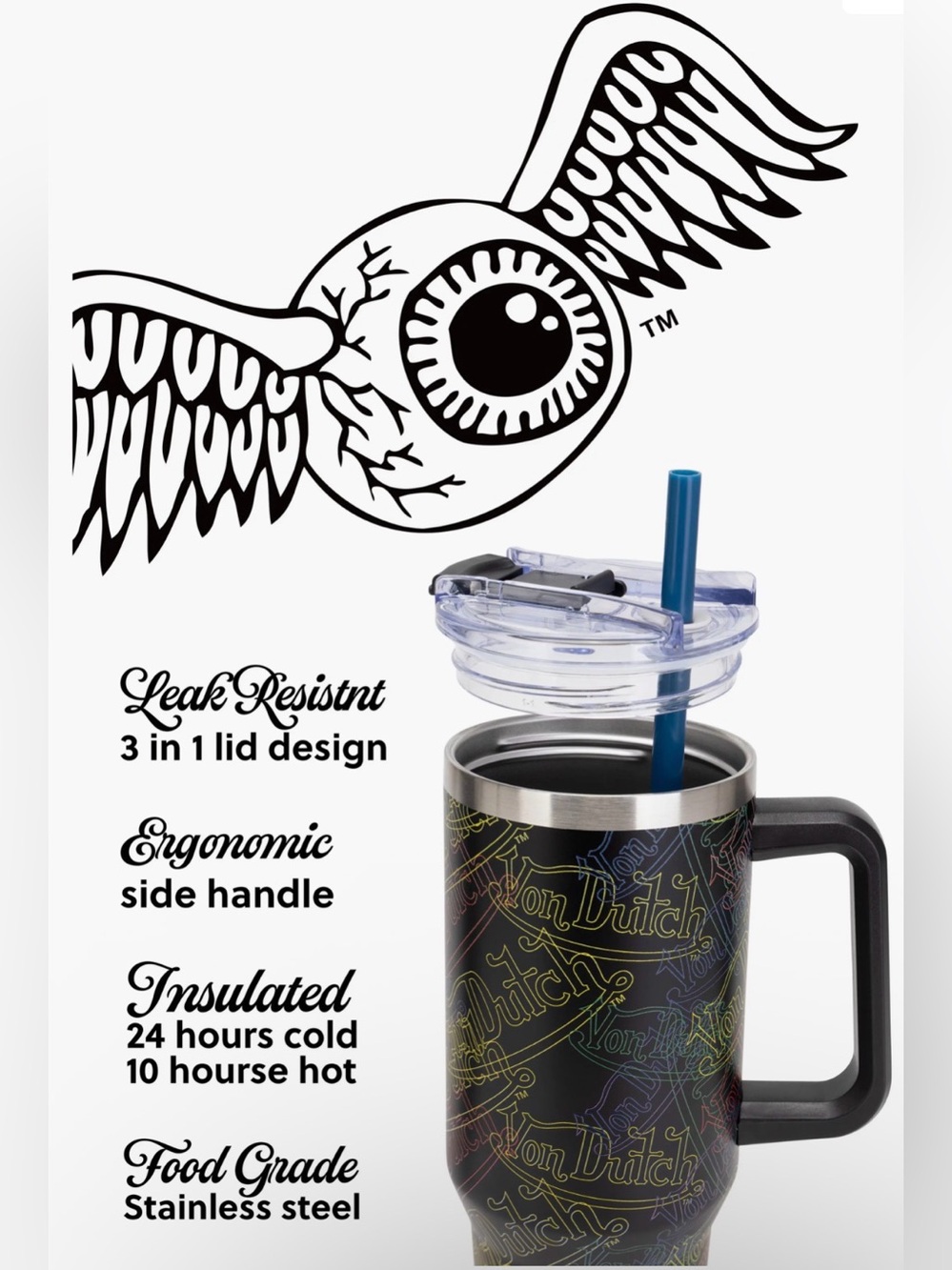 Von Dutch 40oz Double Walled Insulated Stainless Steel Tumbler - Picture 2 of 7